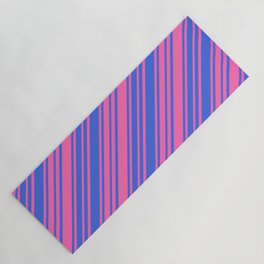 [ Thumbnail: Hot Pink and Royal Blue Colored Lines/Stripes Pattern Yoga Mat ]