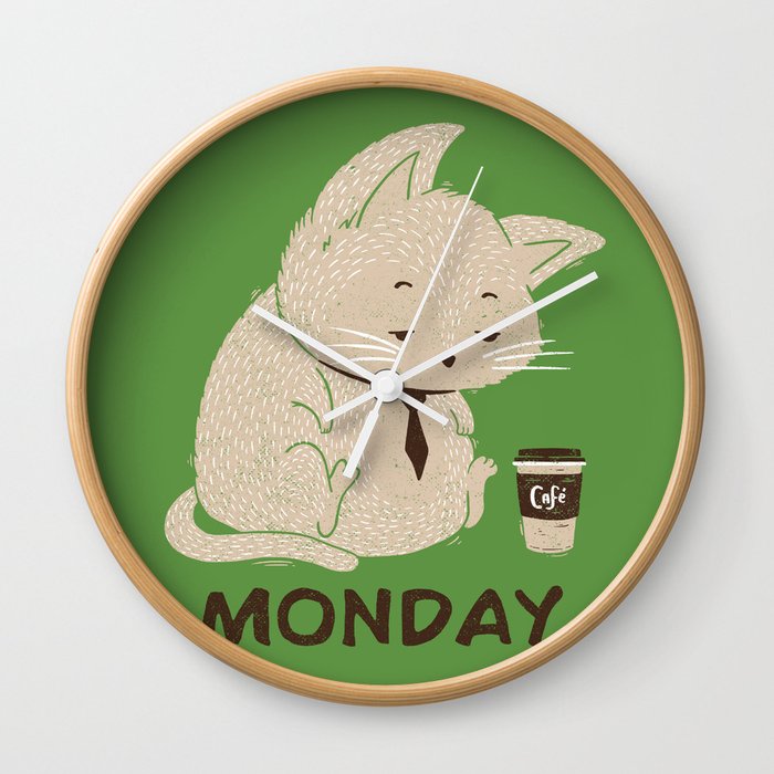 Monday Cat Wall Clock