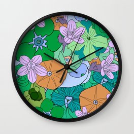 70s Flower Inferno / Green Orange / Retro Floral Pattern / Seventies vibe / Beautiful  Wall Clock