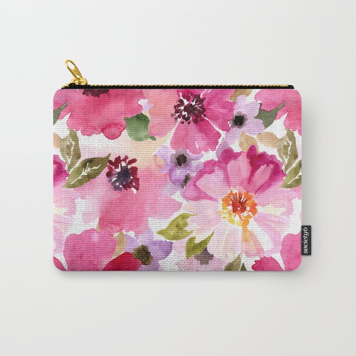 Watercolor Flowers Pink Fuchsia Carry-All Pouch