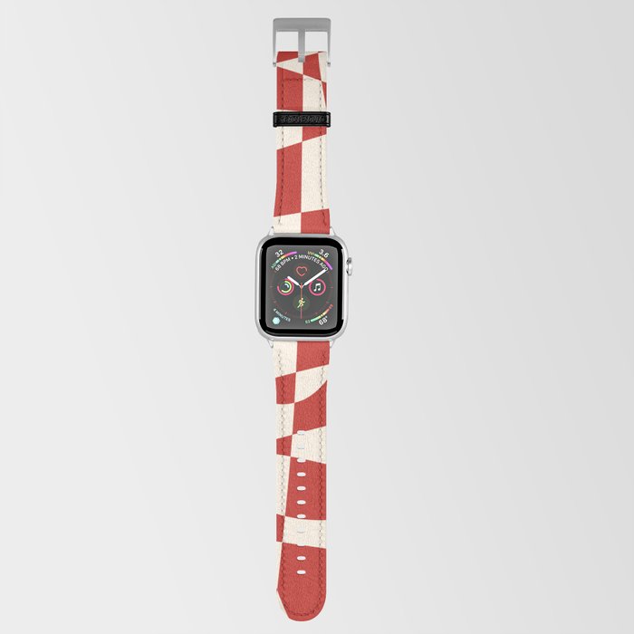 Deconstructed Harlequin Midcentury Modern Abstract Pattern in Retro Red and Almond Cream Apple Watch Band
