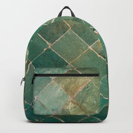 Green Moroccan Tile - Marrakech Arabic Pattern - Glossy Surface Backpack | Moroccan, Tiles, Green, Arabian, Teal, Tile, Wall, Pattern, Islamic, Photo 