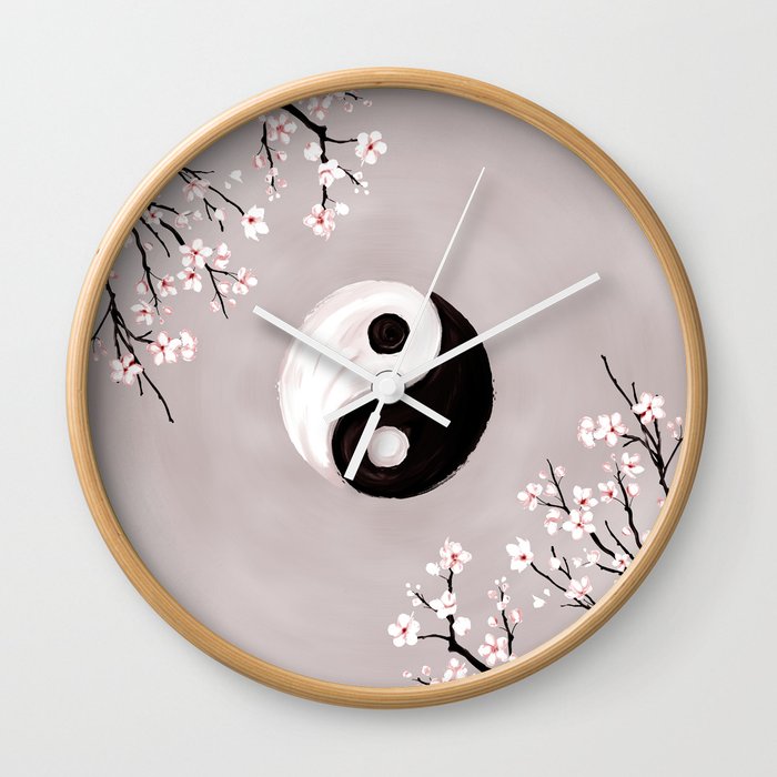 Yin Yang and Sakura Blossom Wall Clock