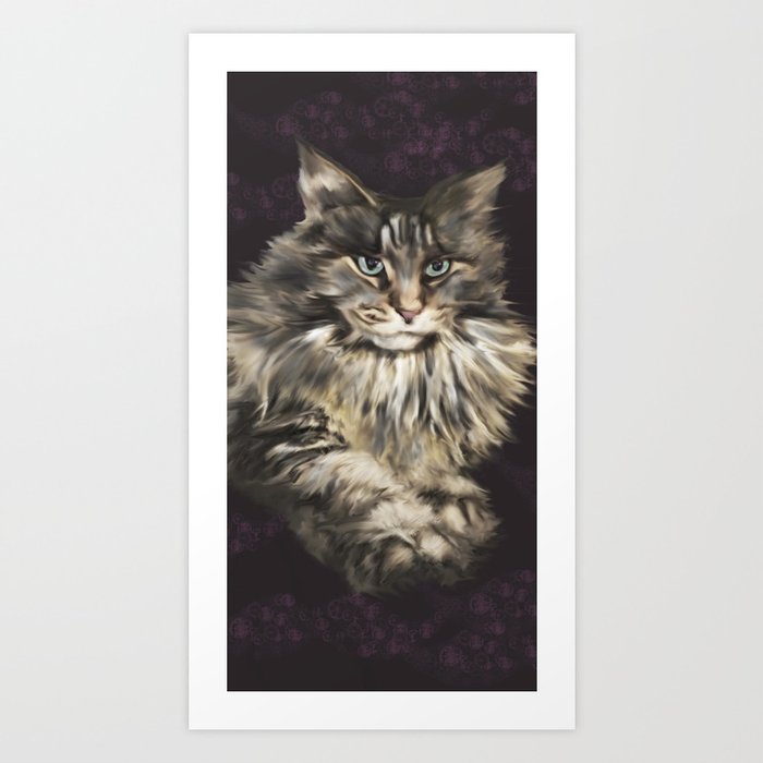peinture de chat - cat - main coon Art Print