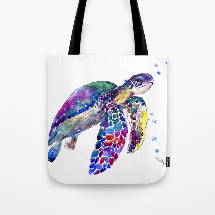 Sea Turtle Rainbow Colors, turtle design illustration artwork animals Tote Bag