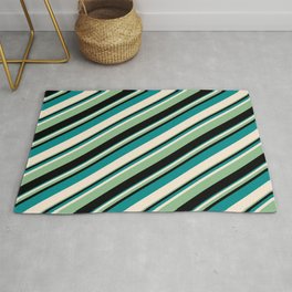 [ Thumbnail: Dark Cyan, Beige, Dark Sea Green, and Black Colored Lines/Stripes Pattern Rug ]
