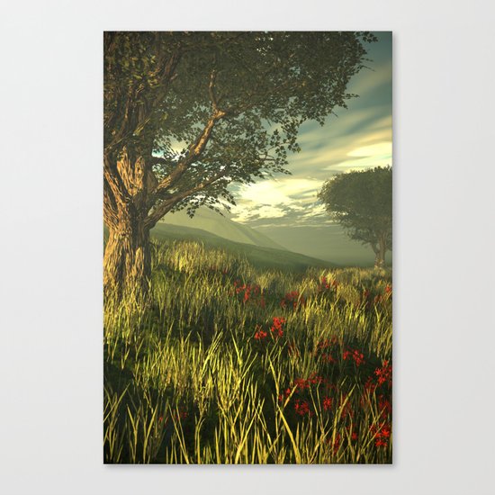 Summer tree in a poppy field Canvas Print