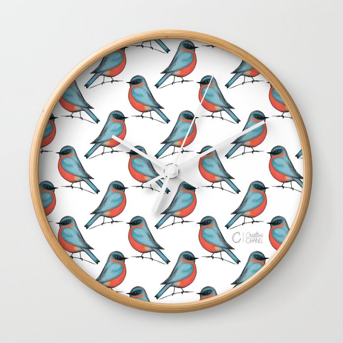 Little Blue Red Bird Wall Clock