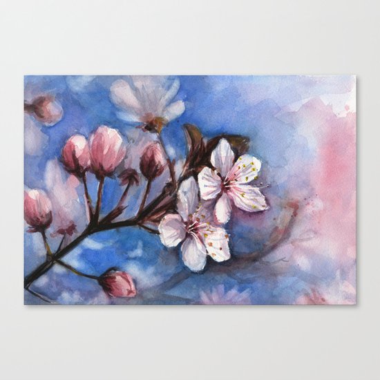 Cherry Blossoms Watercolor Spring Flowers Canvas Print