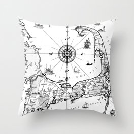 Vintage Map of Cape Cod BW Throw Pillow