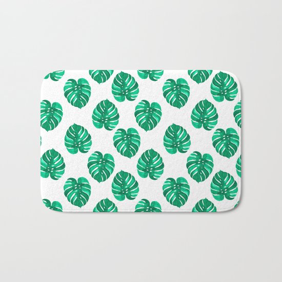 Monstera house plant leaf green painting pattern trendy hipster indoor house plant tropical garden Bath Mat