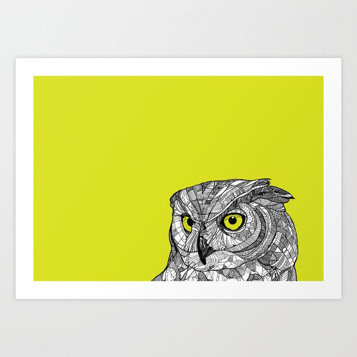 Green Eyed Owl Art Print