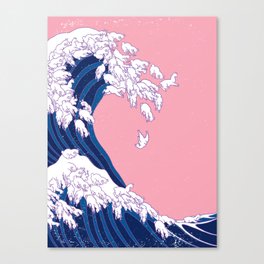 Llama Waves in Pink Canvas Print