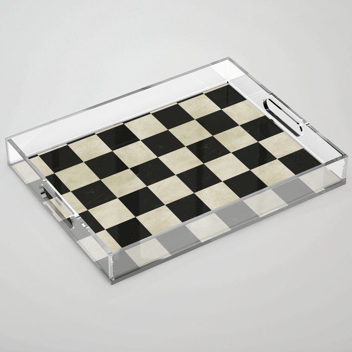Distressed Black and White Checkerboard Pattern Acrylic Tray