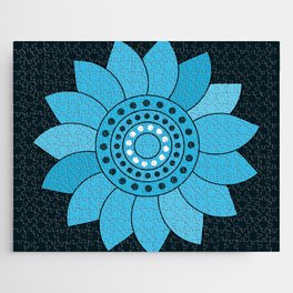 Beautiful Flower Folk Styled Doodle Art-Blue Jigsaw Puzzle