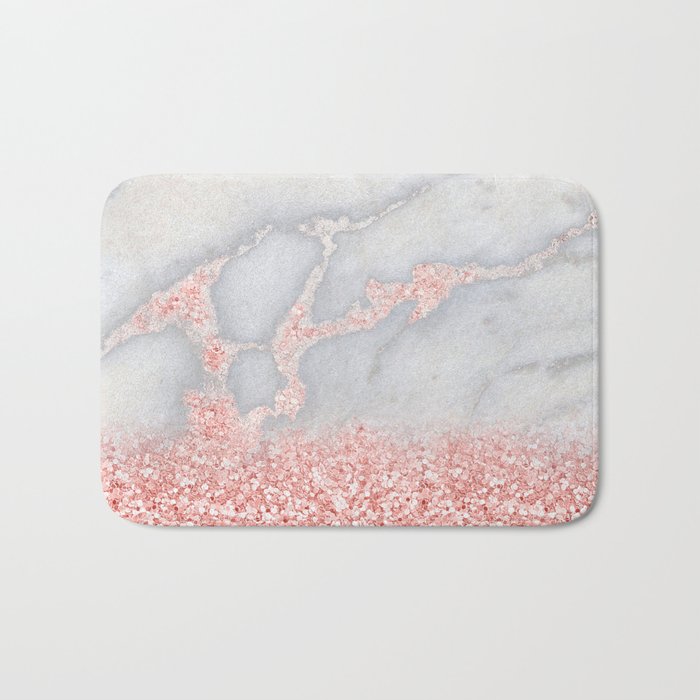 Sparkly Pink Rose Gold Glitter Ombre Bohemian Marble Bath Mat