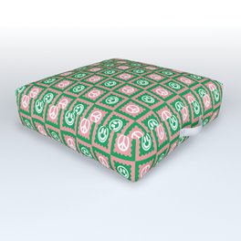 Funky Checkered Smileys and Peace Symbol Pattern (Pink, Green, White) Outdoor Floor Cushion