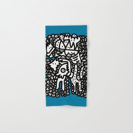Black and White  Graffiti Cool Monsters on Blue background Hand & Bath Towel