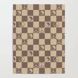 Checkered Peace Symbol & Yin Yang (Cocoa Mocha Colors) Poster