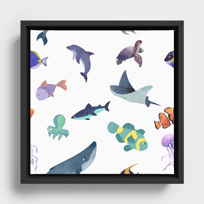 Save ocean Life cute Design for Kids Framed Canvas