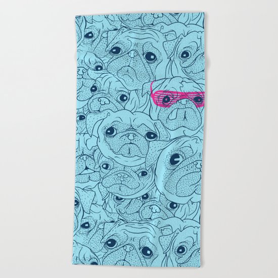 Pug jumble Beach Towel