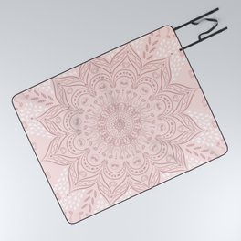 Elegant Blush Pink Boho Mandala Picnic Blanket