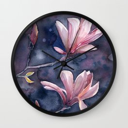 Winter Magnolia, watercolor artwork Wall Clock | Rose, Watercolour, Blossom, Watercolor, Magnolia, Blue, Tree, Painting, Pink, Nature 