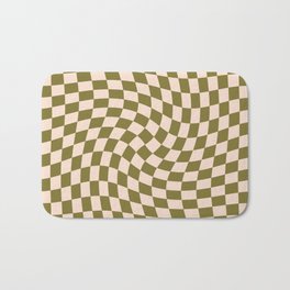 Check VI - Green Twist — Checkerboard Print Bath Mat | Checked Pillow, 70S, Square, Retro, Geometric, Checked Print, Graphicdesign, Green, Wavy Squares, 90S 