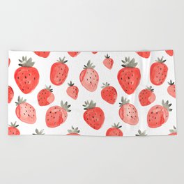 Watercolor Strawberries Pattern Beach Towel