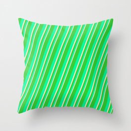 [ Thumbnail: Lime Green, Green & Bisque Colored Stripes Pattern Throw Pillow ]