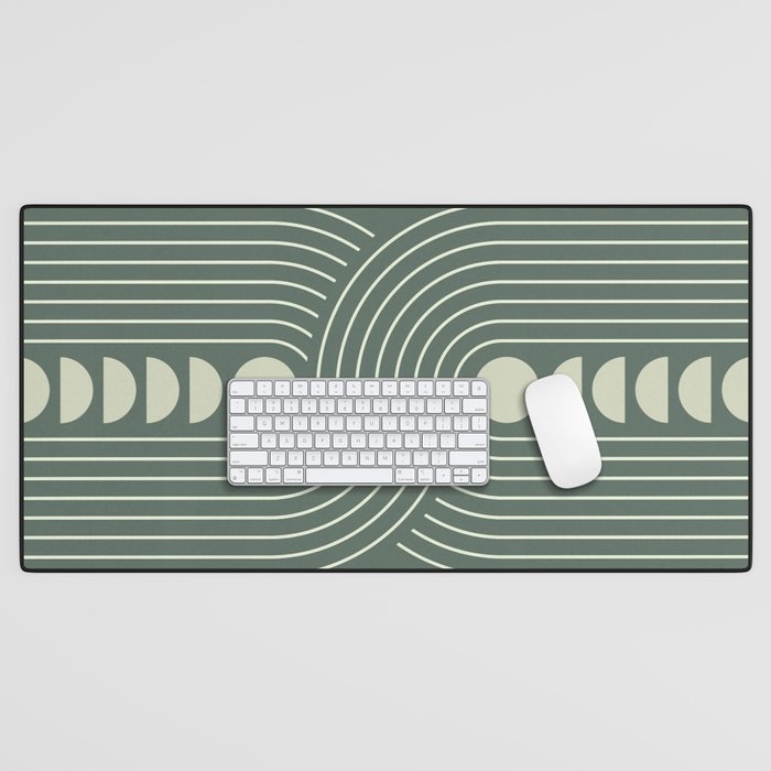 Geometric Lines in Sage Green 21 (Rainbow and Moon Phases Abstract) Desk Mat