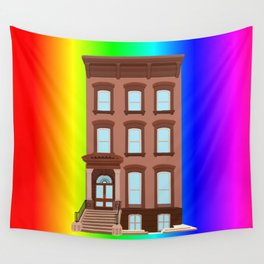 Rainbow Pride Brownstone House  Wall Tapestry