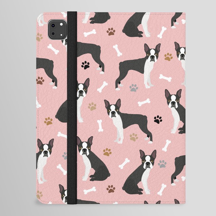 Boston Terrier Dogs Pattern Pink iPad Folio Case