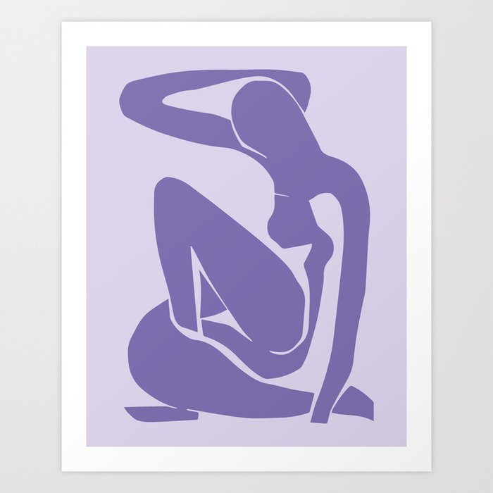 Purple Matisse Woman, Blue Matisse Woman Abstract Nude in Purple Art Print