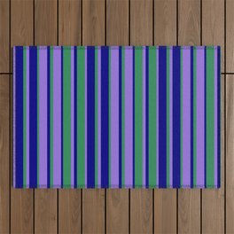 [ Thumbnail: Purple, Sea Green & Blue Colored Stripes/Lines Pattern Outdoor Rug ]