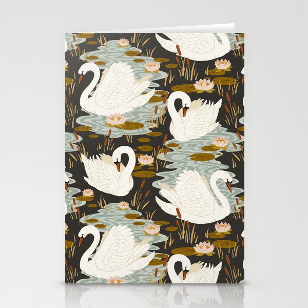 Swan Dance Pattern in Charcoal Background Stationery Cards