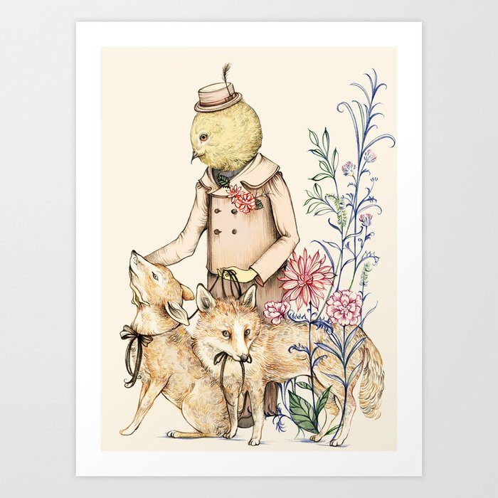 Canary and foxes Art Print
