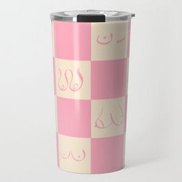 Retro Pink Gingham Boobs Drawing Travel Mug