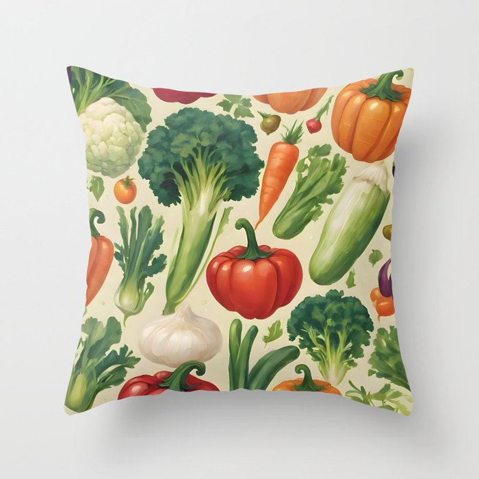 Happy Vegetables Healthy Food Trendy Collection Throw Pillow