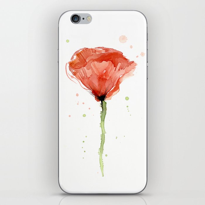 Poppy Watercolor Abstract Red Flower iPhone Skin
