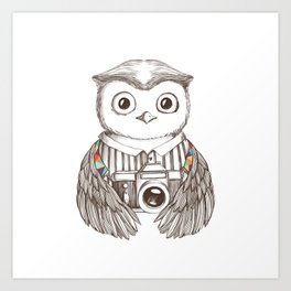 Drawing owl with camera Art Print