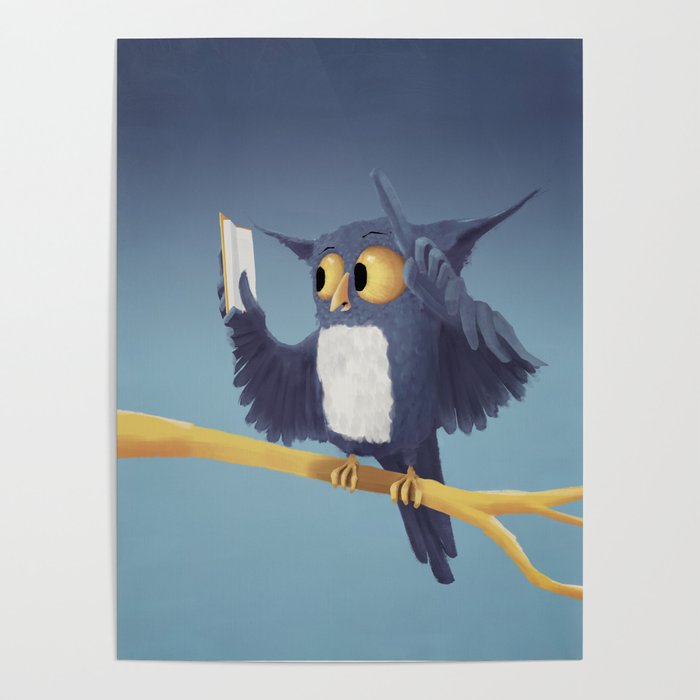 Download A Cute Owl Reading A Book On A Branch Poster By Jonathankemp Society6