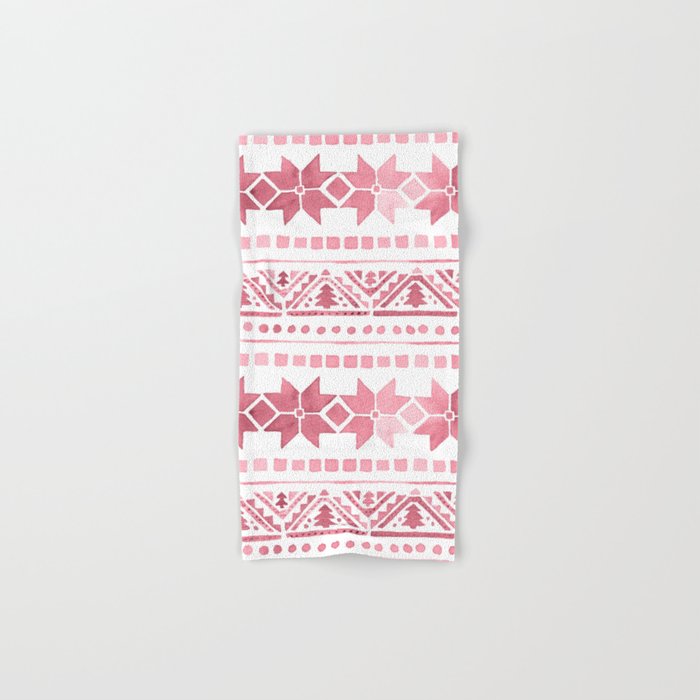 White & Red Nordic Pattern  Hand & Bath Towel