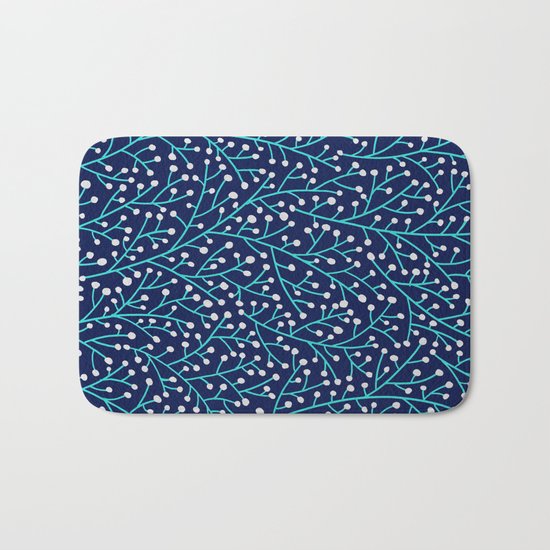 Berry Branches - Turquoise on Navy Bath Mat