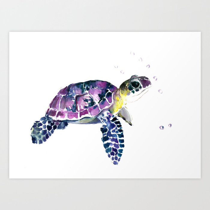 Sea Turtle, purple baby turtle illustration design Art Print