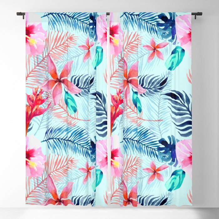 Tropical Flowers and Leaves Blackout Curtain