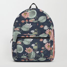 moody midnight lotus seamless pattern Backpack