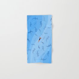 Shark Beach Swimmer | Aerial Illustration Hand & Bath Towel