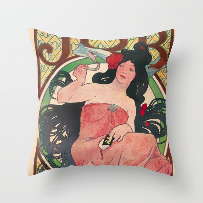 Art Nouveau Alphonse Mucha Job Detail Throw Pillow