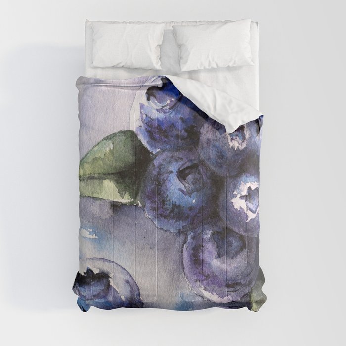 Watercolor Blueberries - Food Art Comforter